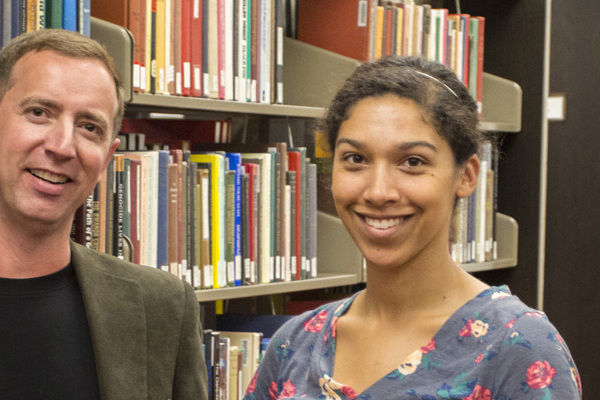 Todd Green and Margaret Steinberg in Preus Library.